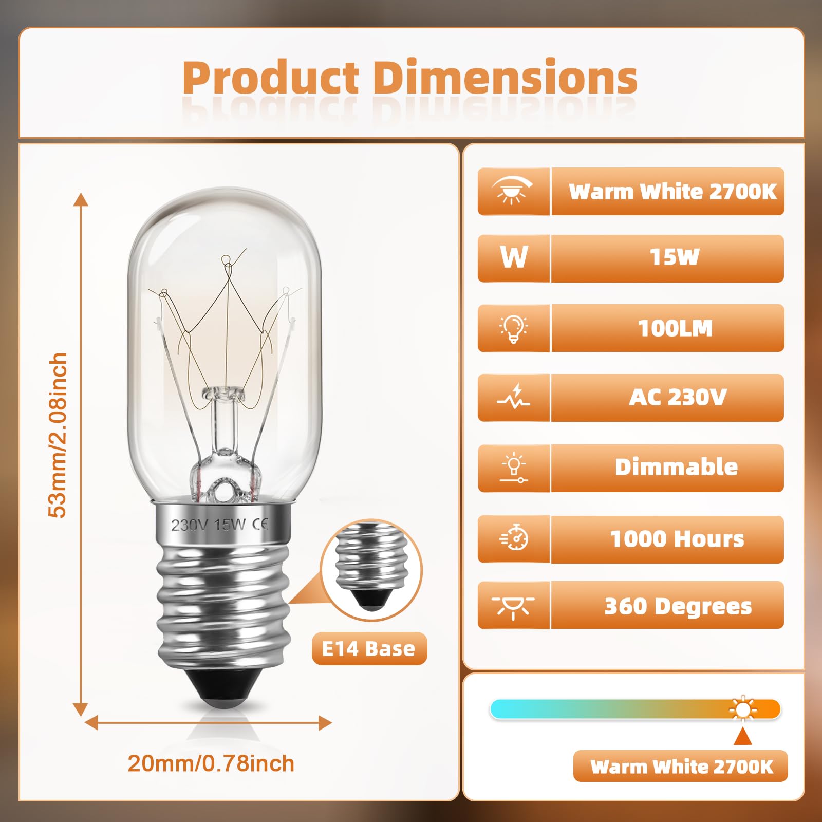 Lampadine E14 Dimmerabili 2700K - 3 Pezzi Per Forno, Frigorifero E Lampade Di Sale, Resistenza 300°C - Foto 2