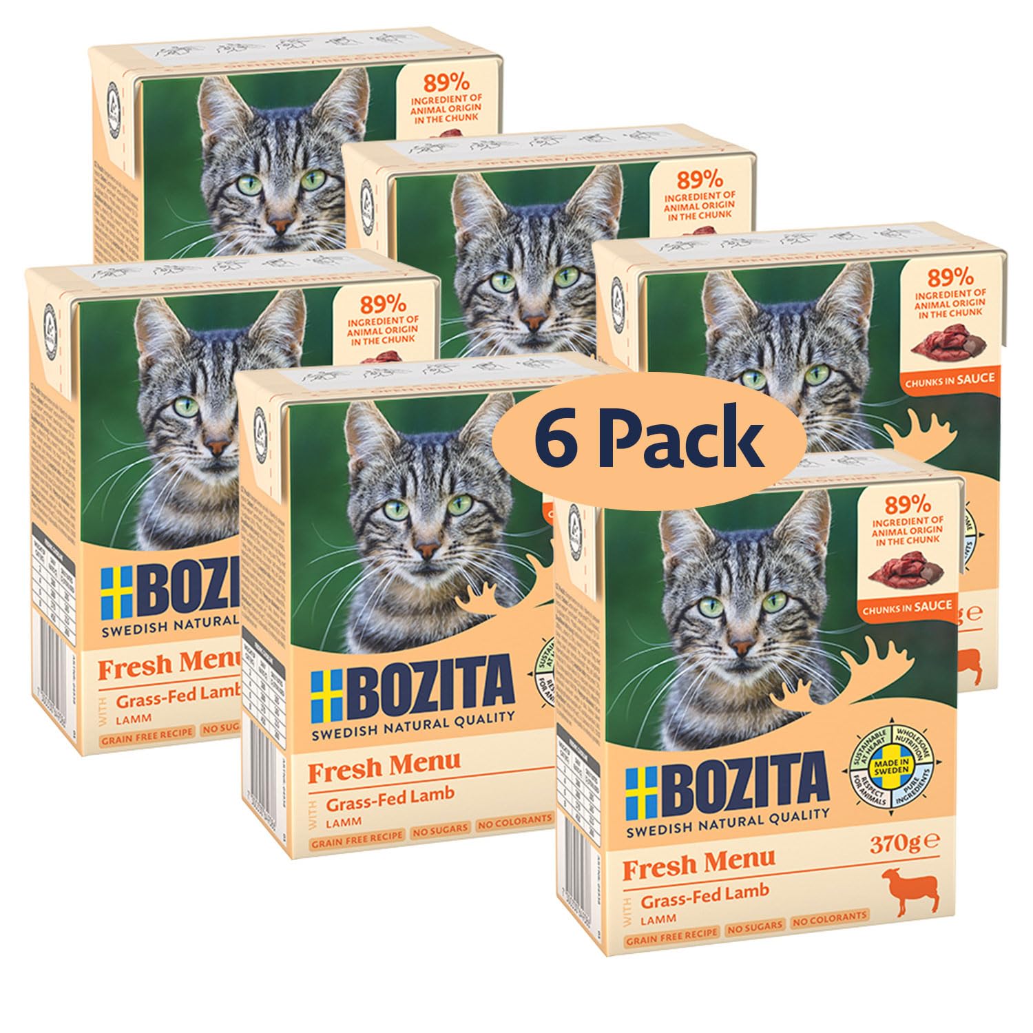 Bozita Tetra Häppchen in Sauce mit Lamm - 6x370g Getreide- & zuckerfreies Nassfutter für Katzen ohne Gentechnik – 7,5% Protein & 5% Fettgehalt - hochwertig & besonders schmackhaft