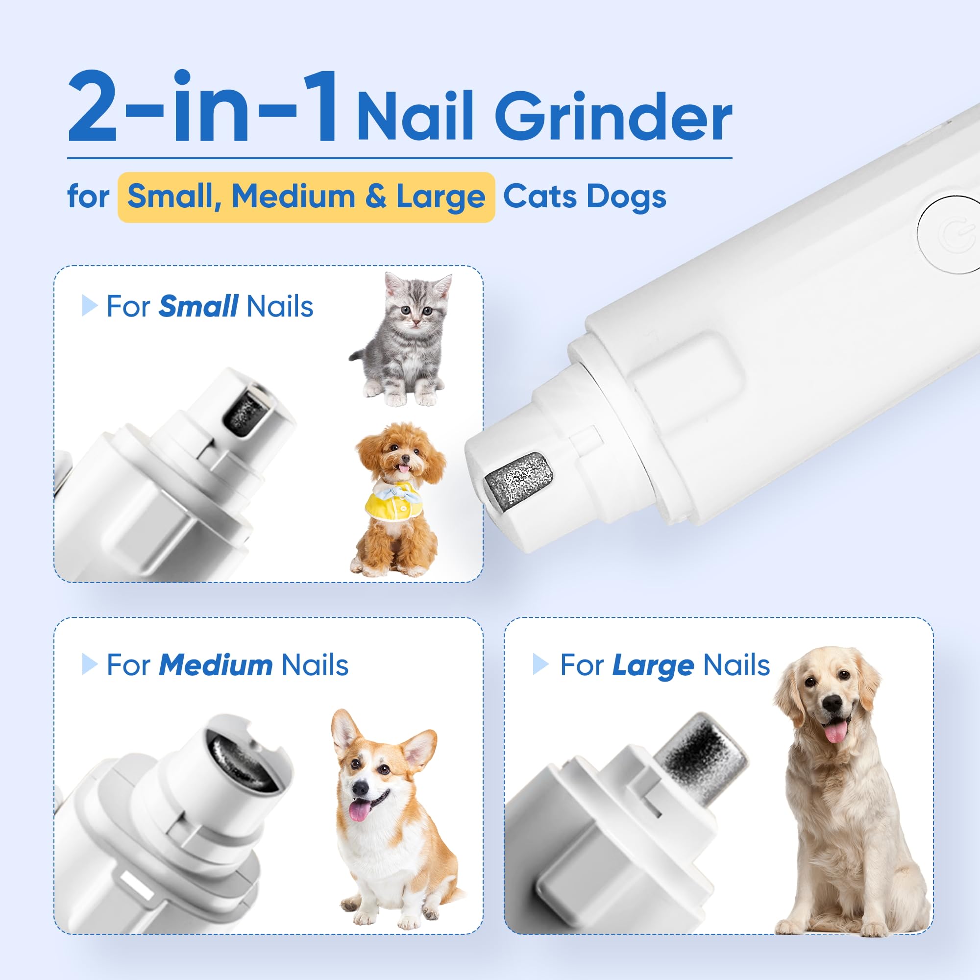 PETCHO Cortaúñas 2 en 1 para perros, amoladora eléctrica de uñas para perros grandes, medianos y pequeños, 2 luces LED, cortaúñas para gatos con pantalla de batería