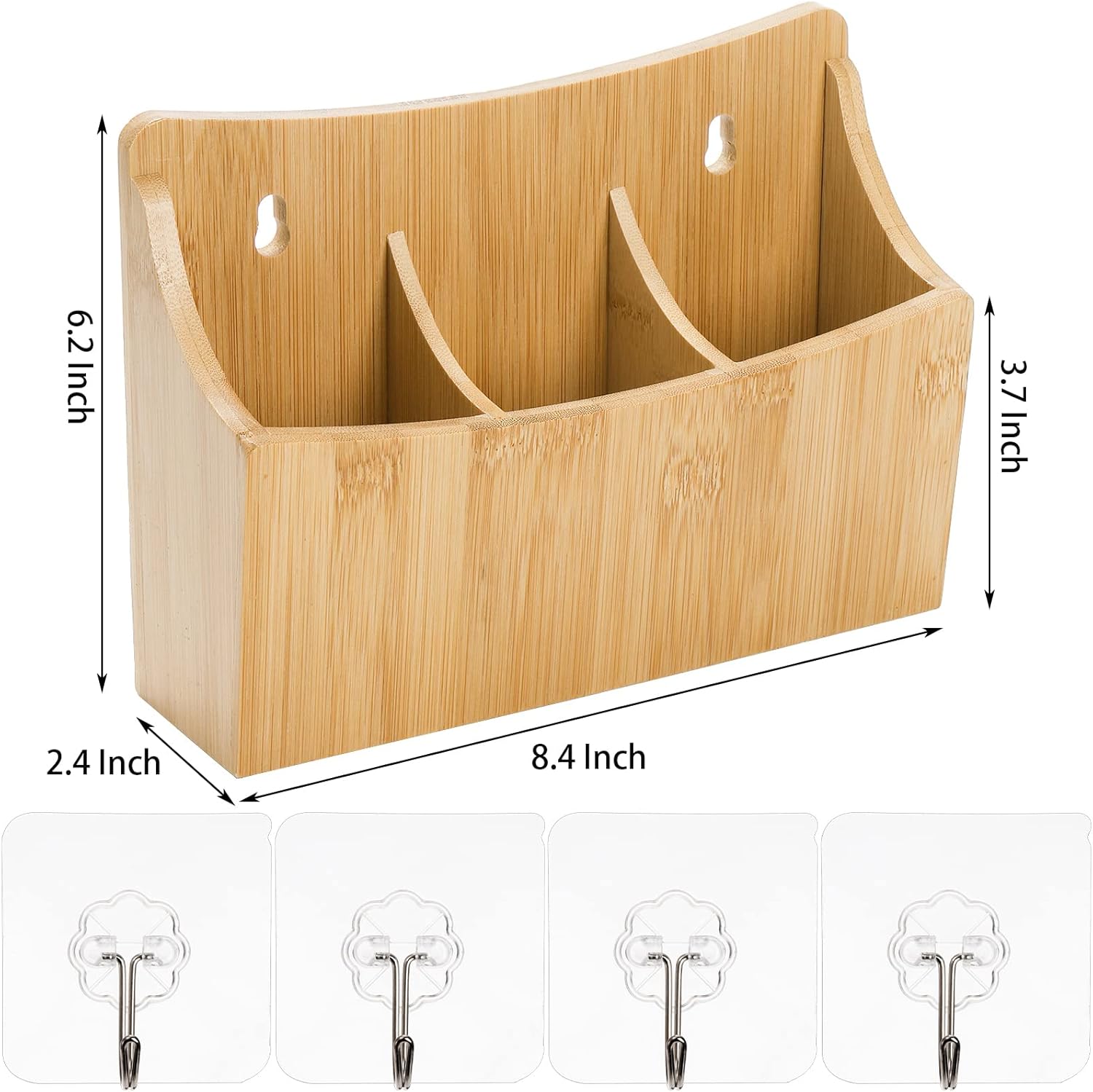 Nicunom 2 Pack Bamboo Dry Erase Marker Holder Wall Mount Remote Control Holder, Desktop Storage 3 Compartments Pencil Pen Hold Utensil Caddy, Multiuse Small Organizer for Office Home School - Image 2