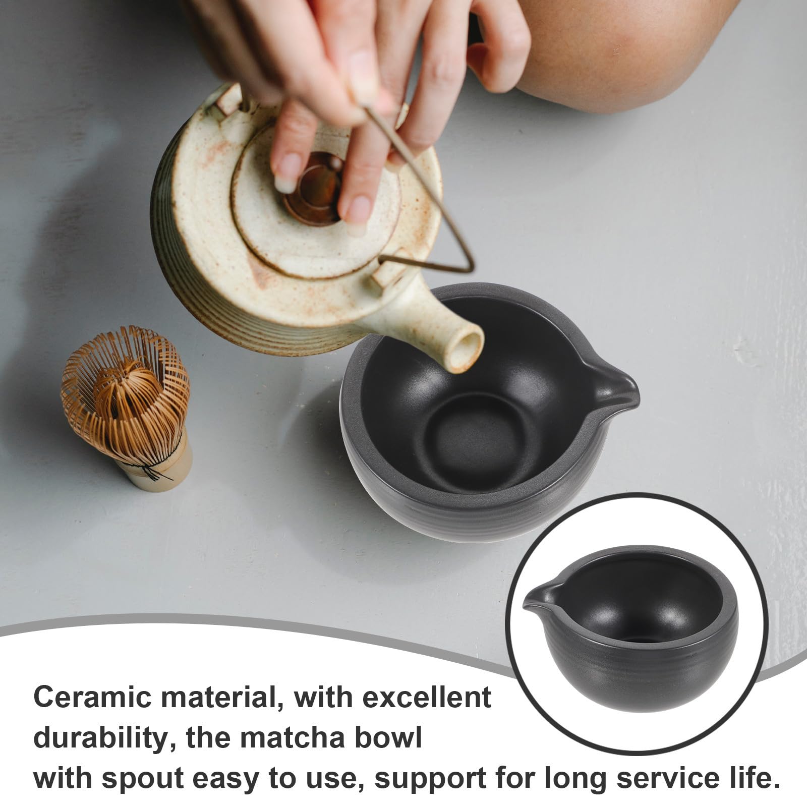 Didiseaon Traditionelle Japanische Matcha Schale aus Keramik mit Ausguss 525ml Fassungsvermögen Glatte Oberfläche und Filigranes Design für Teezeremonie und Teehaus