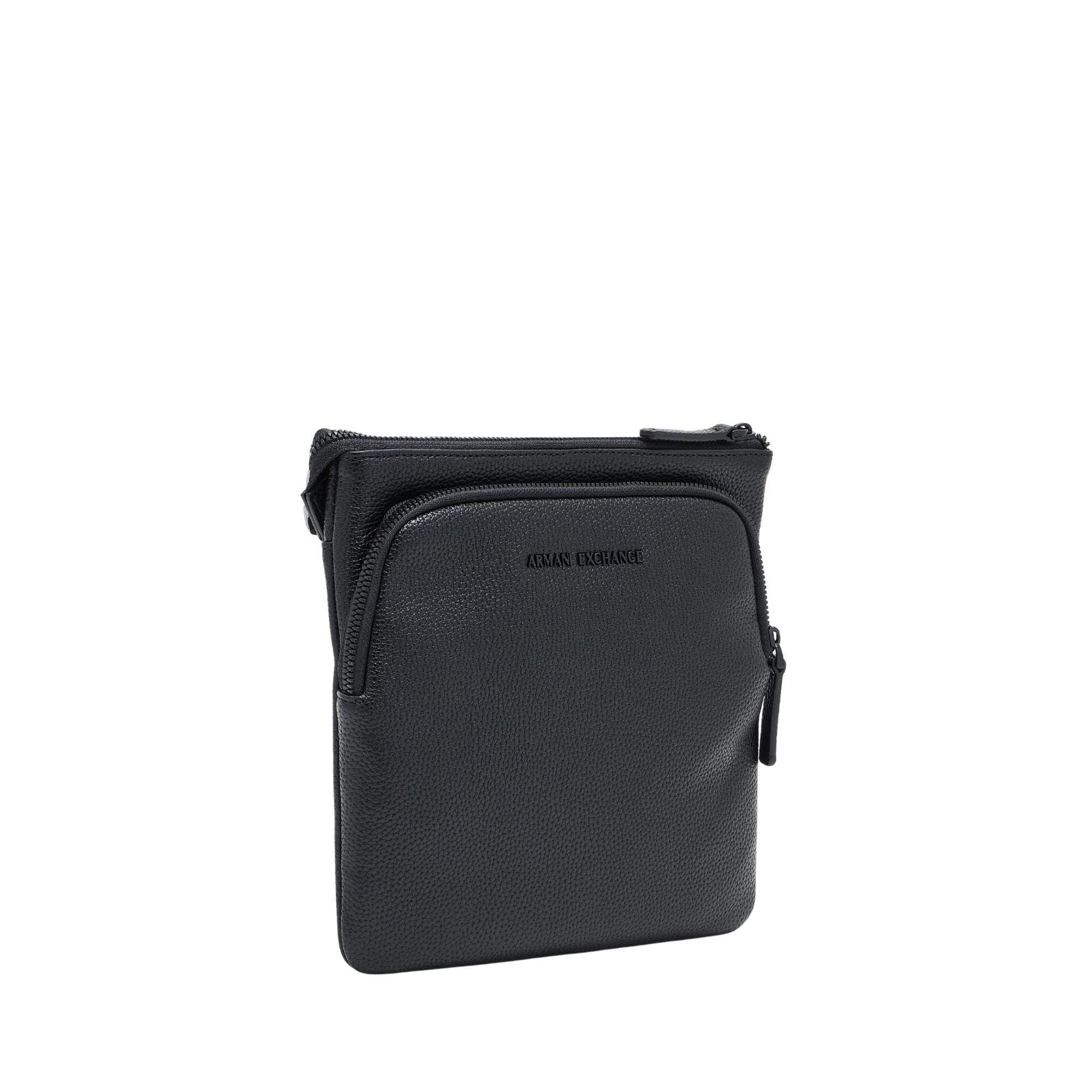 Armani Exchange Madrid, Sustainable, Embossed Logo, Crossbody Pieghevole Uomo, Nero, Taglia Unica