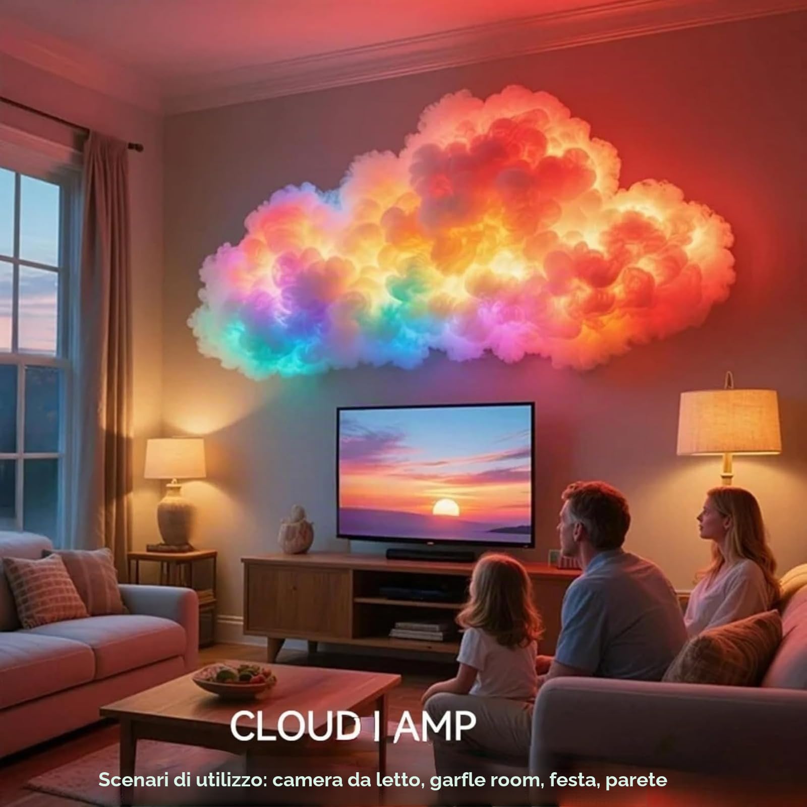 Generico Lampada da soffitto a forma di nuvola LED RGB 3D, luce da gioco, luce a LED a forma di nuvola di cotone soffice - Illuminazione per camera da letto e sala giochi