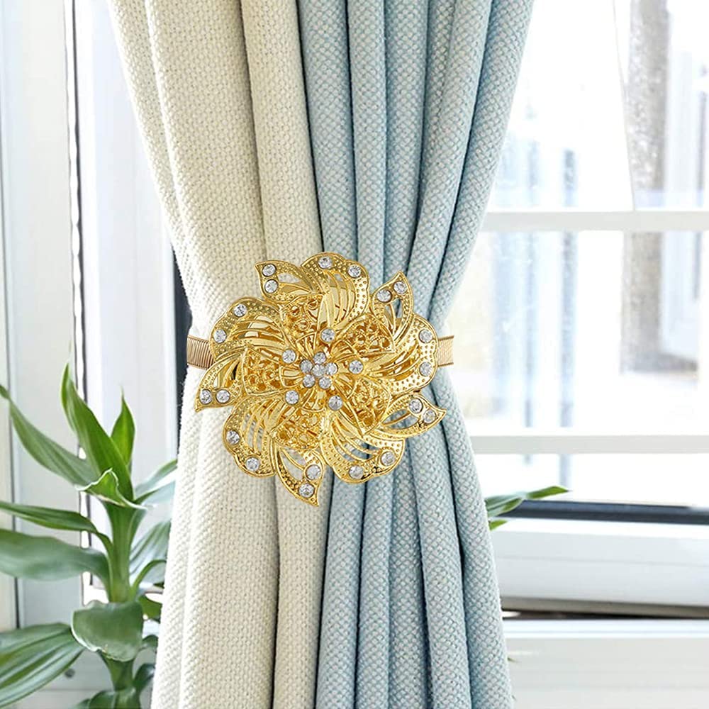 Boucle de Rideau magnétique Clip de Rideau Boucle de Cordon Boucle de Cadre de Rideau sans percer des Trous Boucle de Rideau Fleur Boucle de Rideau (Couleur : Doré) (Doré)