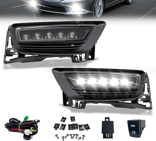 Lámparas LED antiniebla aptas para Honda Accord Sedan 2013, 2014, 2015 (no compatible con híbrido) con interruptor y arnés (lente transparente)