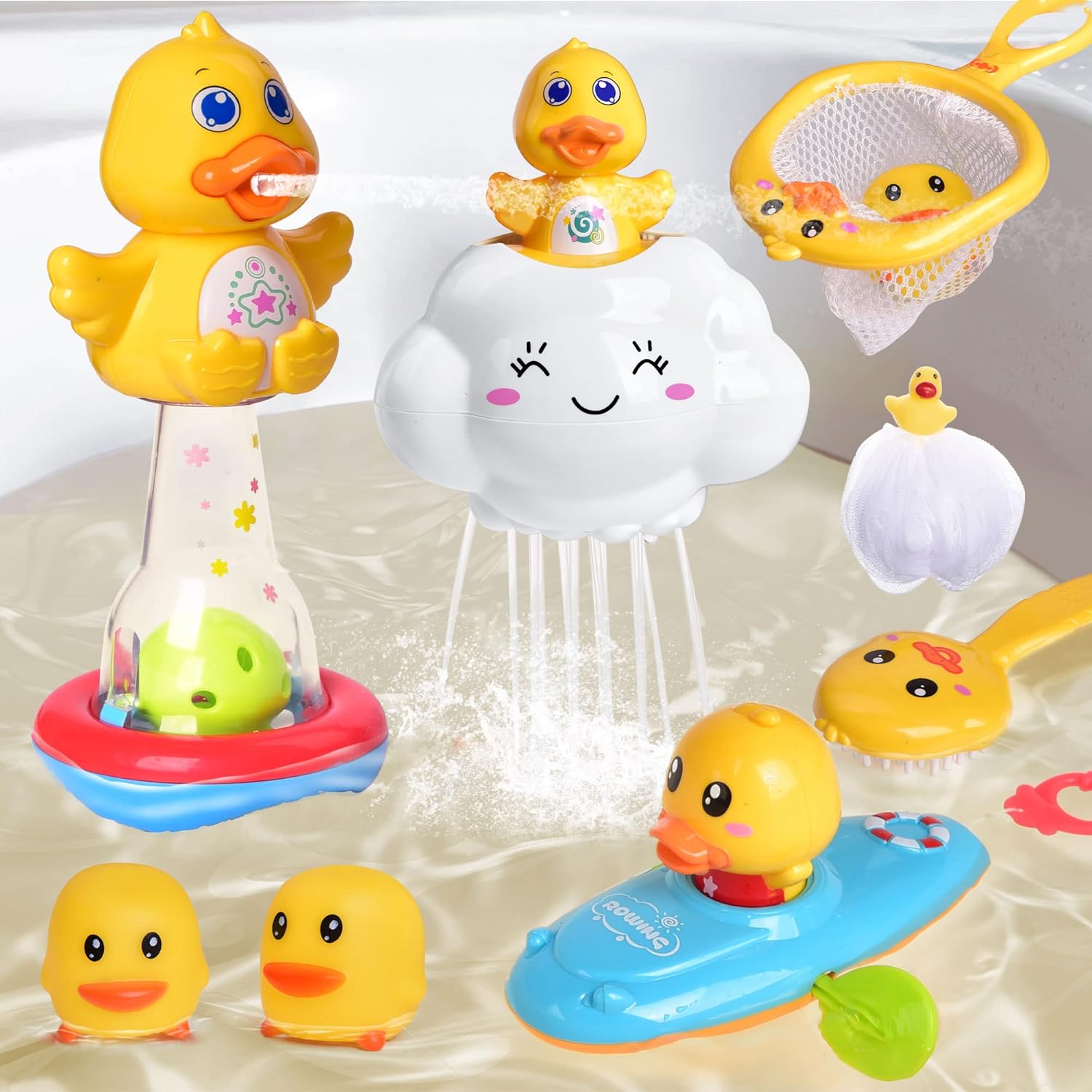 8 PCS Baby Bath Toys for Toddlers, Duck Spray Water Toy