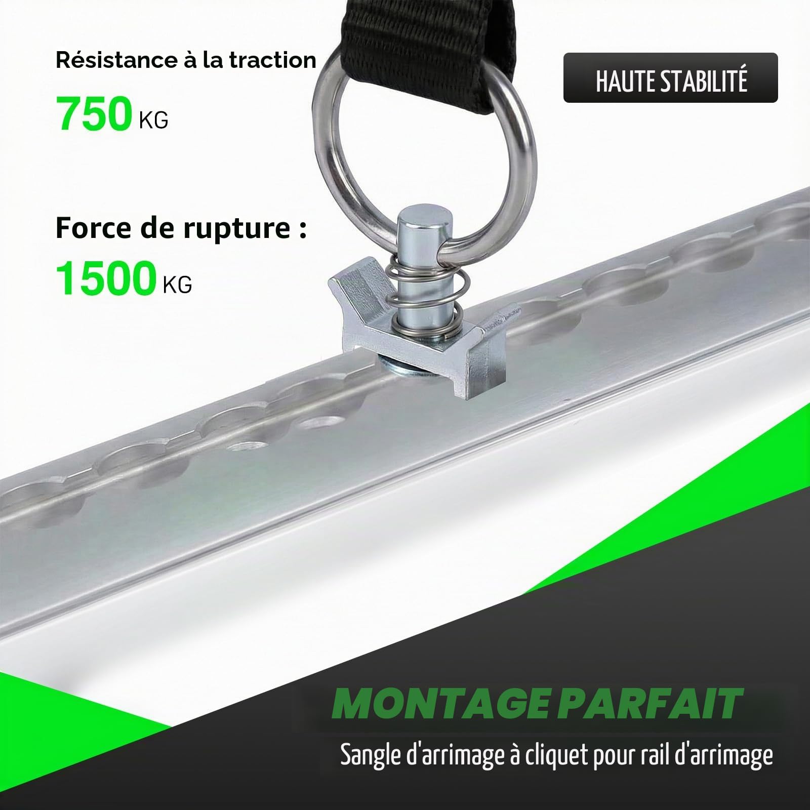STARLEAPARTS Lot de 4 sangles d'arrimage pour rail d'aviation, 25 mm x 3,4 m, avec ferrure, 1500 kg, résistance à la rupture, avec jeu de cliquets, noir