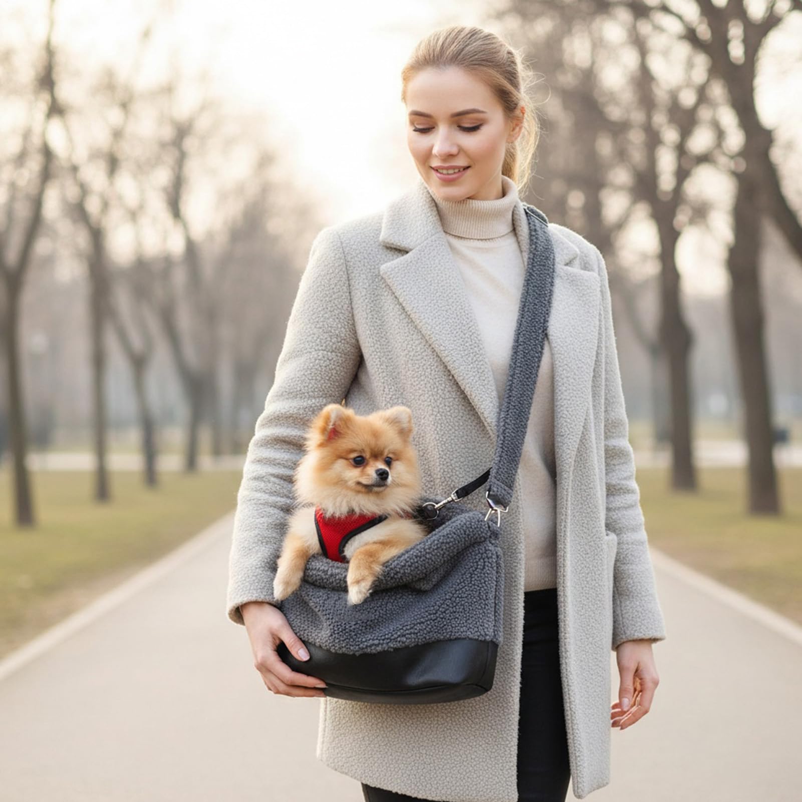 Bolso Transportador para Gatos Bolsillo Impermeable y Suave | Con De Arnés De Seguridad Y para Razas Pequeñas y Medianas en Invierno, Exteriores, Viajes y Compras