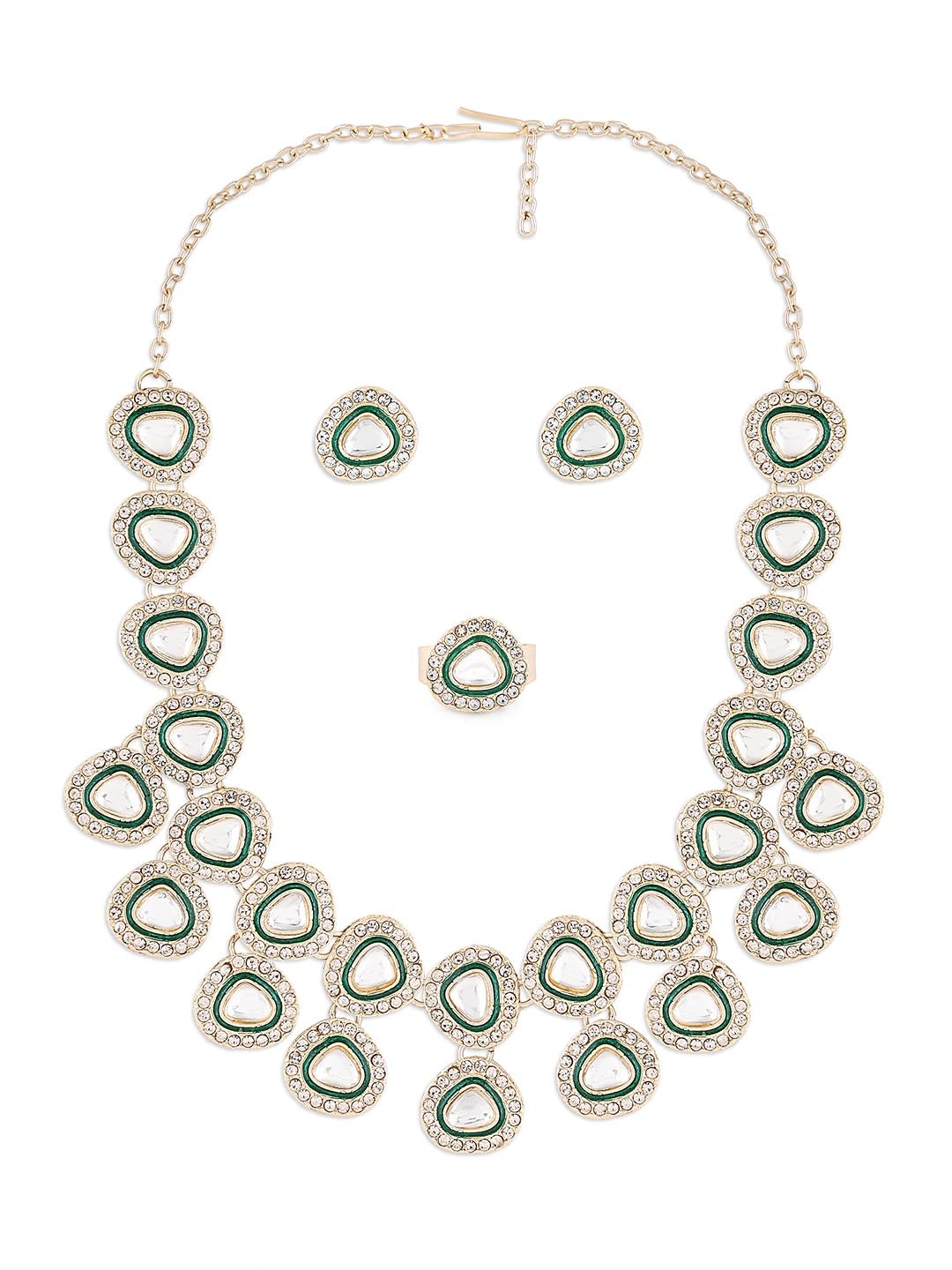 ZAVERI PEARLS Green Enamel Stones & Austrian Diamonds Embellished Necklace Earring & Ring Set For Women-ZPFK18432 (B0DBQK8ZC2) Amazon Price History, Amazon Price Tracker
