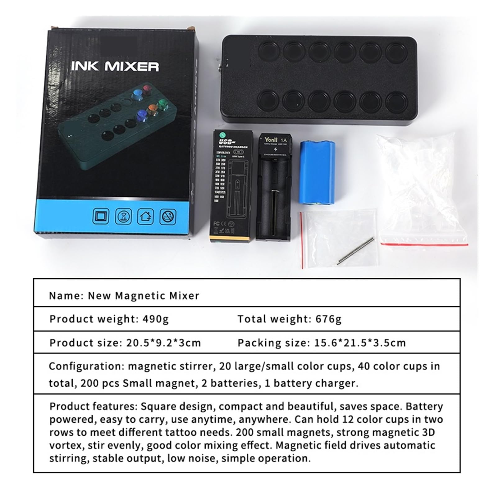 Agitatore da Laboratorio, Miscelatore di inchiostro alimentato a batteria con agitatore magnetico for pigmenti for tatuaggi