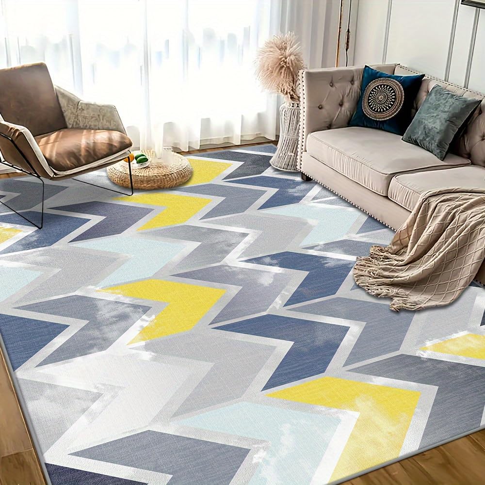 Gray, Yellow and Blue Geometry Area Rug Floor Mat Non Slip 2'x 3'Modern Carpet Yoga Rug for Bedroom Living Room Sofa Entryway Home Decor