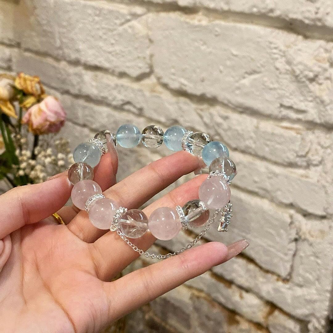 Bracciale Pietre Naturali Donna Bracciale In Cristallo Naturale Da 12mm Con Acquamarina Quarzo Rosa Ametista E Citrino 15 Pezzi