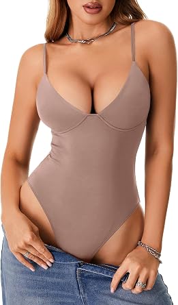 Rooscier Womens Deep V Neck Sexy Bodysuits
