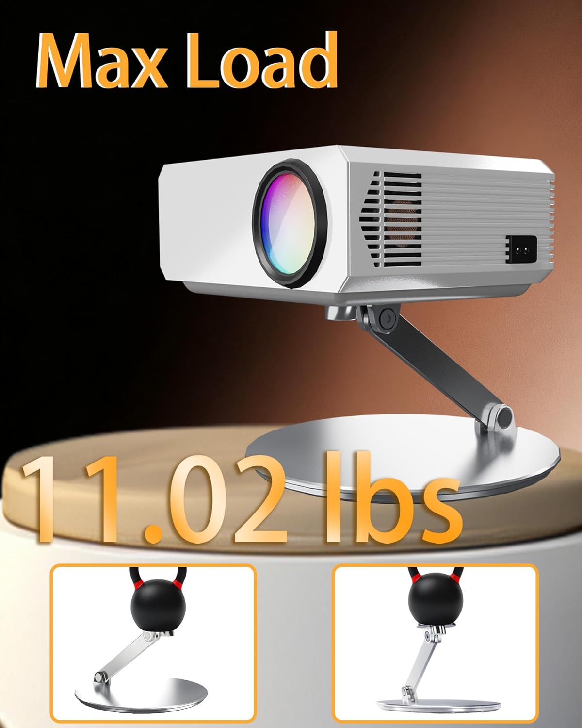 Foldable Stand For Projector - Foldable Table Projector Mount with 1/4" Thread, Height Adjustable, 360° Rotation Perfect Portable Aluminum Alloy Stand For Movie Nights And More, White