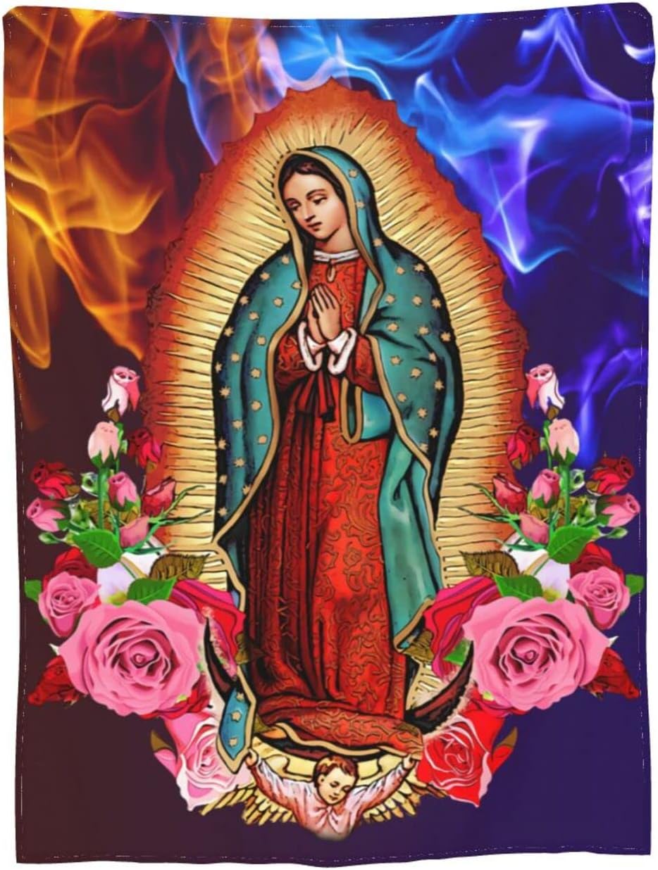 Our Lady of Guadalupe Virgin Mary Throw Blanket Catholic Gifts Virgen De Guadalupe Ultra-Soft Micro Fleece Blanket Religious Christian Gifts for Women 50" x 40" - Image 2