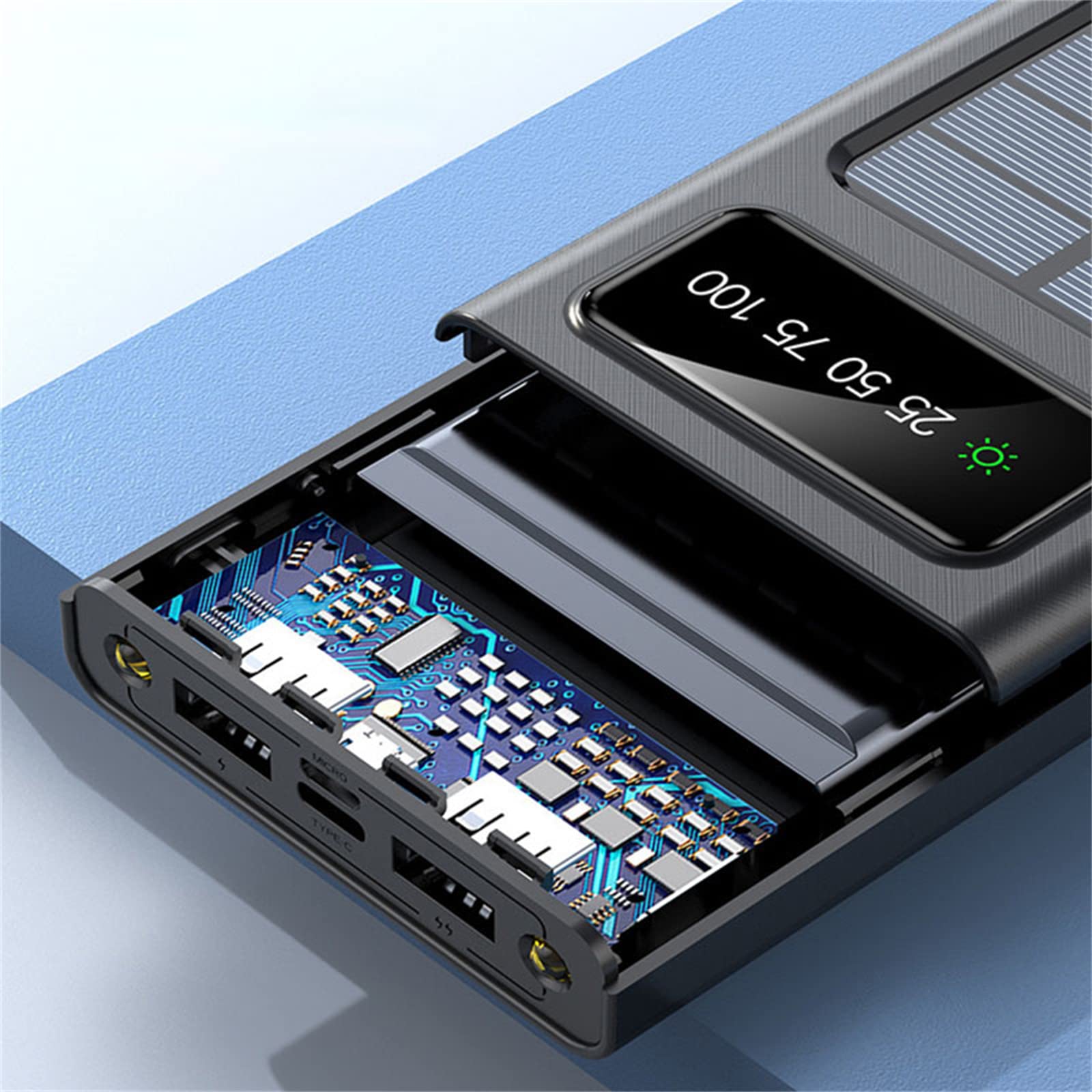 WFEI Power Bank Cargar Solar 30000mAh Teléfono de batería Externo portátil Paquete de Panel de células solares de células solares Powerbank,Negro