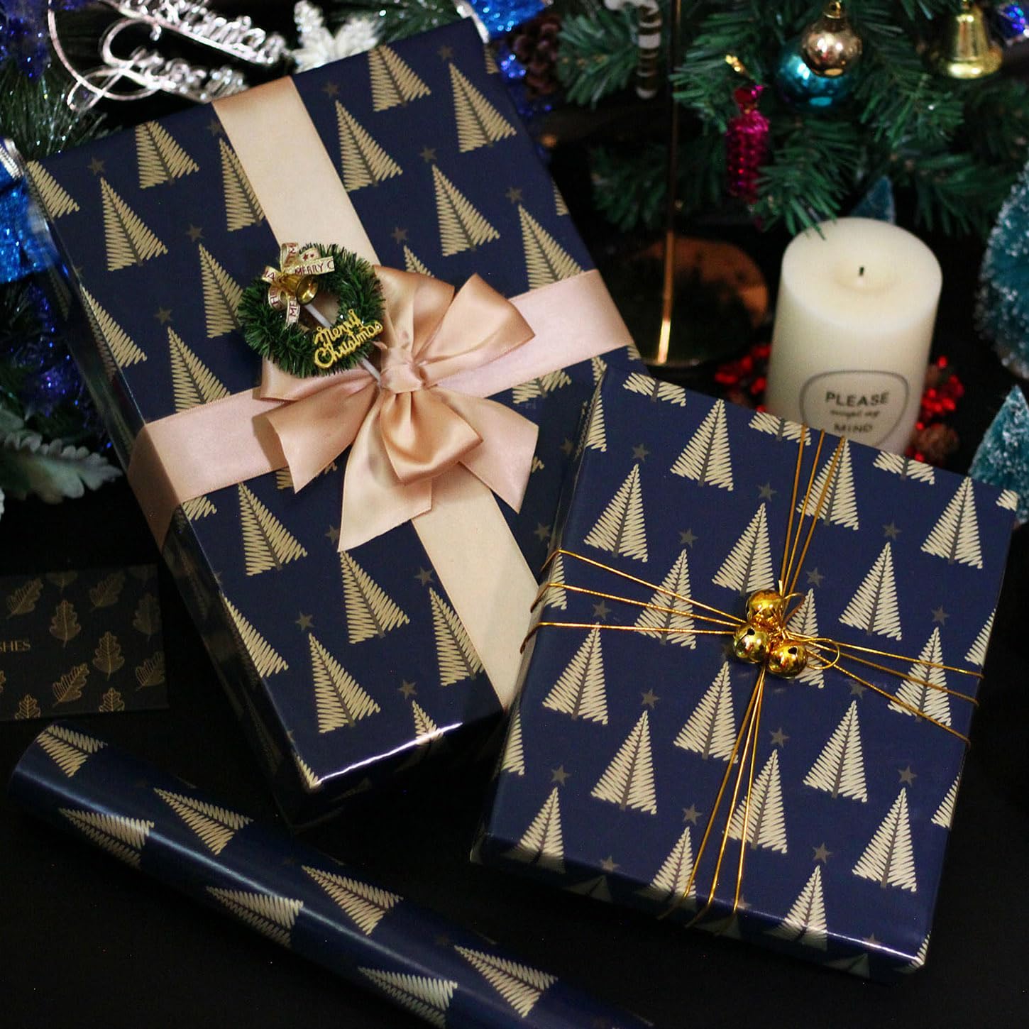 Set Carta Regalo Natalizia 3 Rotoli 43cmx5m, Bianco E Nero, Reversibile Con Fiocchi Di Neve, Etichette E Corda Inclusi