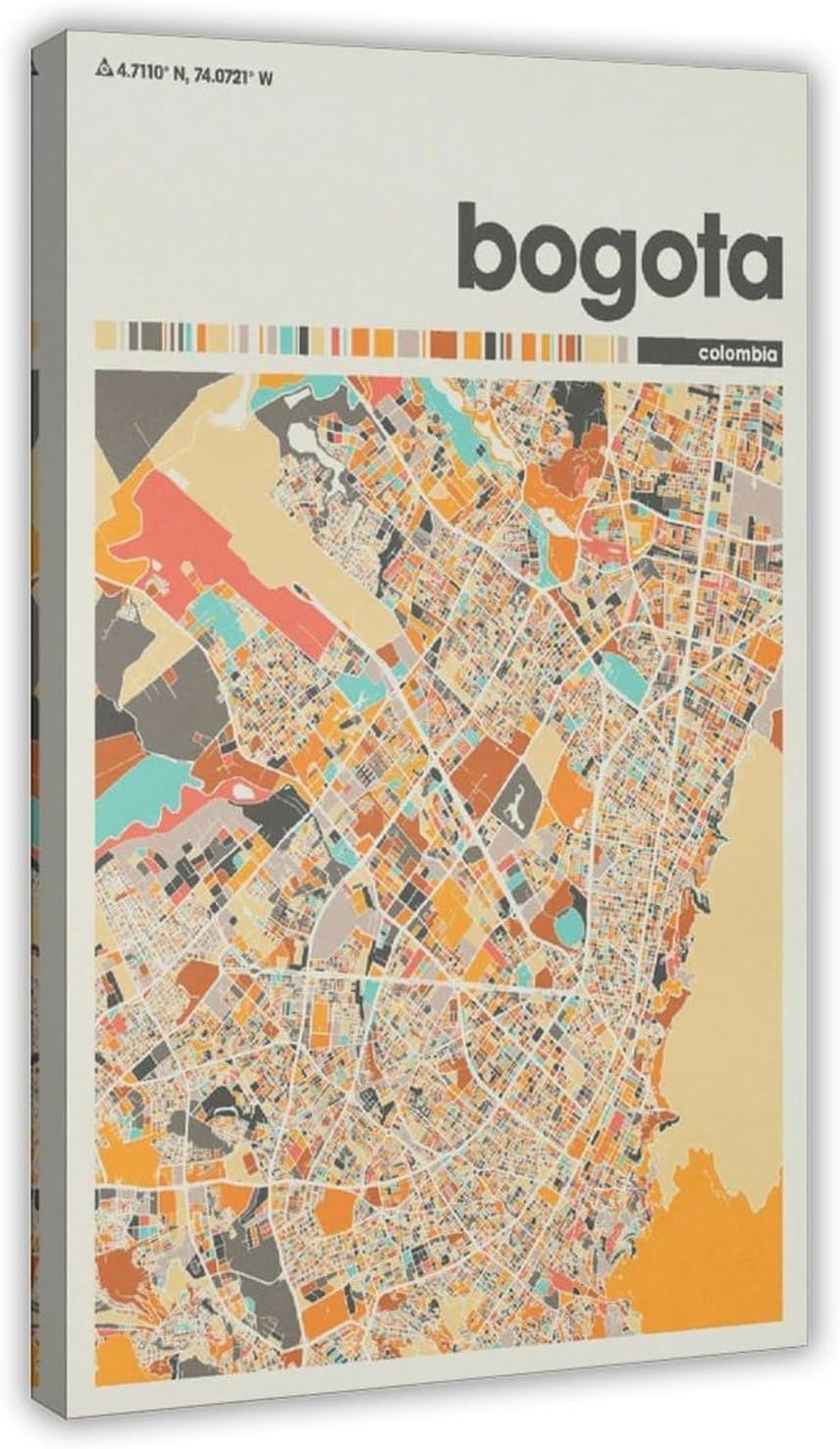 DUYIGCR Bogota Colombia City Map – Colorful Minimalist for Or Canvas Poster Bedroom Sports Landscape Office Room Decor Gift Frame 16" L X 24" W