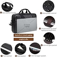 Vista 11 de Bolsa de mensajero para hombre de 17.3 pulgadas de lona/cuero para portátil, mochila para hombre, maletín para computadora, bolsa de hombro Marrón