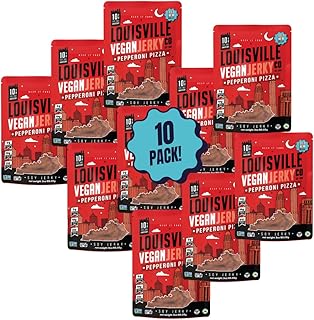 Louisville Vegan Jerky – Pepperoni Pizza Vegan and Vegetarian Friendly Meat - Lip-Smacking Jerky - Gluten-Free High Protein Vegan Snacks 19 grams of Non-GMO Soy Protein - 3 oz, 10 Pack