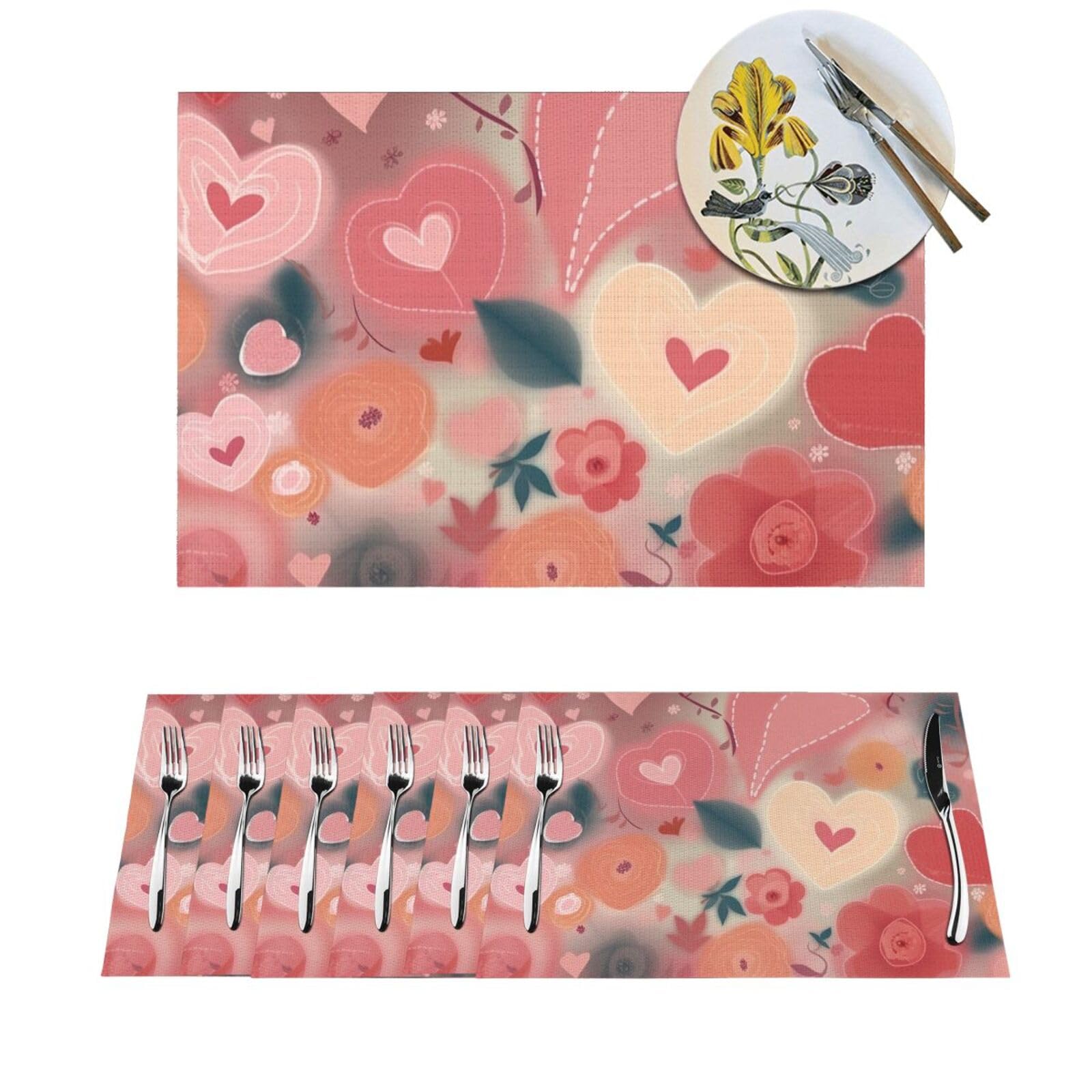 Sets de table pour fête de mariage et repas de cuisine lot de 6 en PVC tissé fleuri