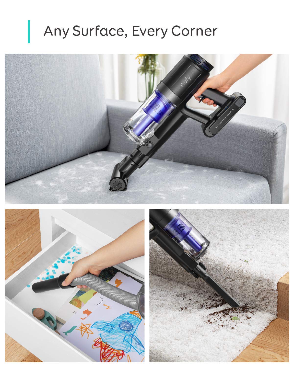 eufy by Anker, HomeVac S11 Infinity, kabelloser Stabstaubsauger, federleicht & kompakt, 120AW Saugkraft, Abnehmbarer Akku, ideal für Teppiche und Hartböden (Schwarz) (Generalüberholt)
