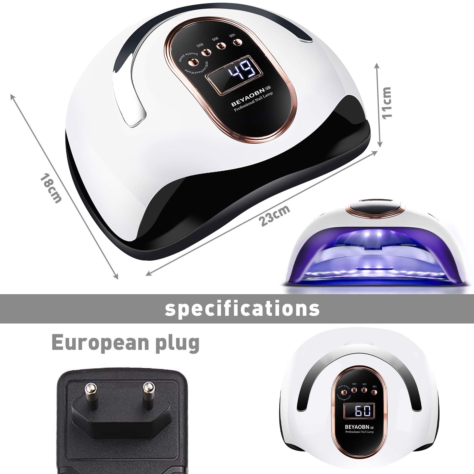 Lampada UV LED unghie 168W professionale forno 4 timer 10s/30s/60s/99s display LED automatico sensore