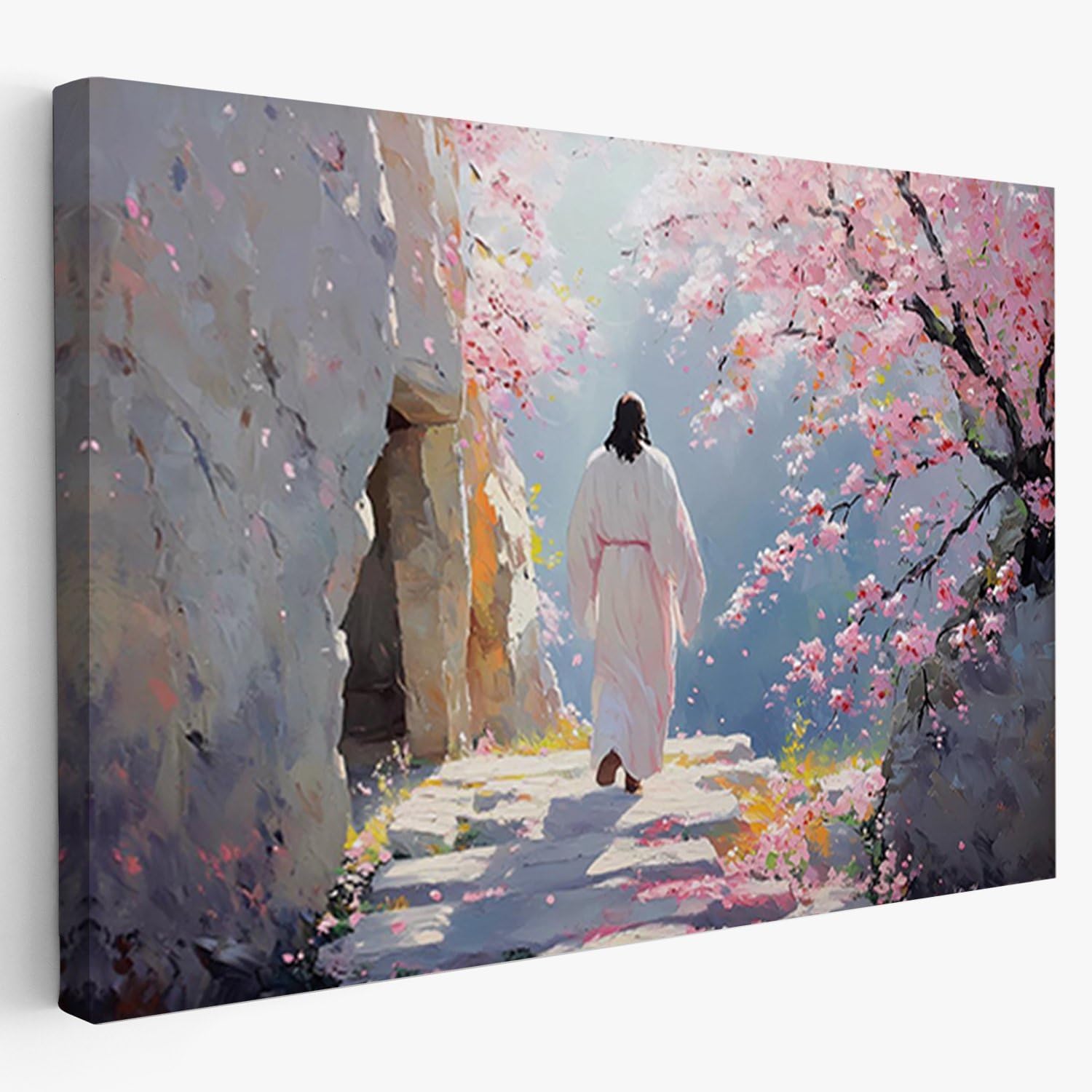 Fchen art Lovely Painting,Lamb Running Toward To Jesus Wall Art Decor,Jesus The Lamb Wall Art Canvas Wrap,Jesus Landscape Canvas Running Horses In the Forest,Church Living Room Framed Canvas Print Ready To Hang 24"x36"