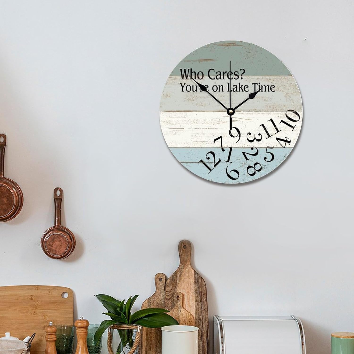 You’re on Lake Time Clock Who Cares Wall Clocks Battery Operated 12 Inch Silent Non-Ticking Rutic Hanging Clock for Bedroom Living Room Farmhouse Wall Decor
