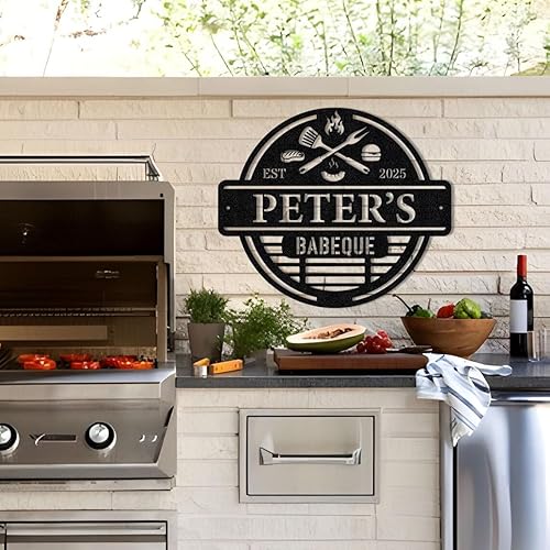 Miniatura 79 de Letrero de metal personalizado para barbacoa, letrero con nombre de bar personalizado para patio trasero, decoración de parrilla al aire libre,