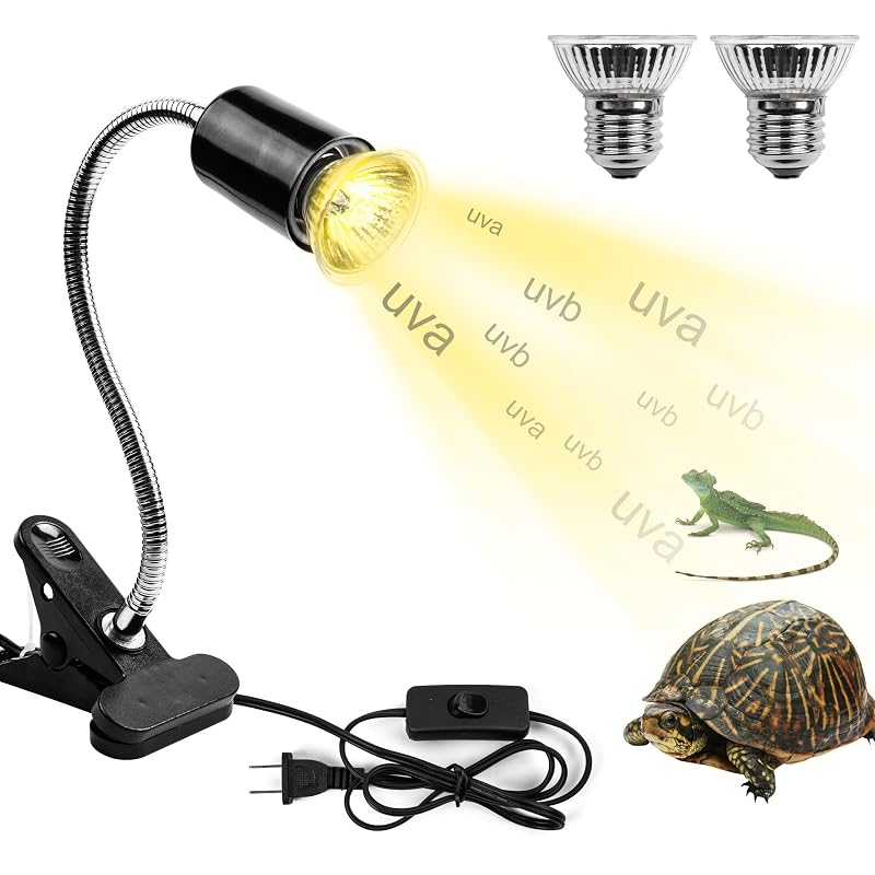 Lâmpada de aquecimento UVA/UVB para terrário Jugbuy com presilha giratória, 2 lâmpadas de 50 W