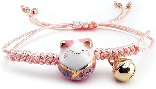 Omky - Pulsera ajustable de gato de la suerte Maneki Neko, 6 colores, cuentas de cerámica, Cerámica