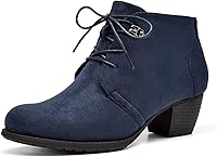 Vista 1 de VJH confort Botines para mujer, con cordones, punta redonda, cómodos, de tacón bajo, con cremallera lateral