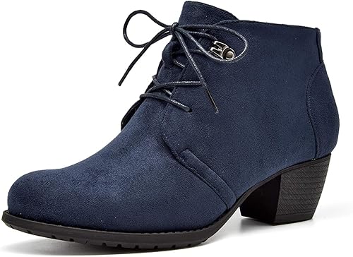 VJH confort Botines para mujer, con cordones, punta redonda, cómodos, de tacón bajo, con cremallera lateral