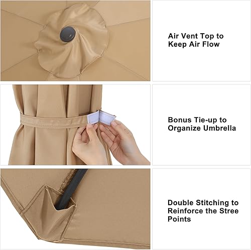 Miniatura 8 de ABCCANOPY - Sombrilla de repuesto para exteriores de 9 pies, apta para patio, mercado, con 8 varillas