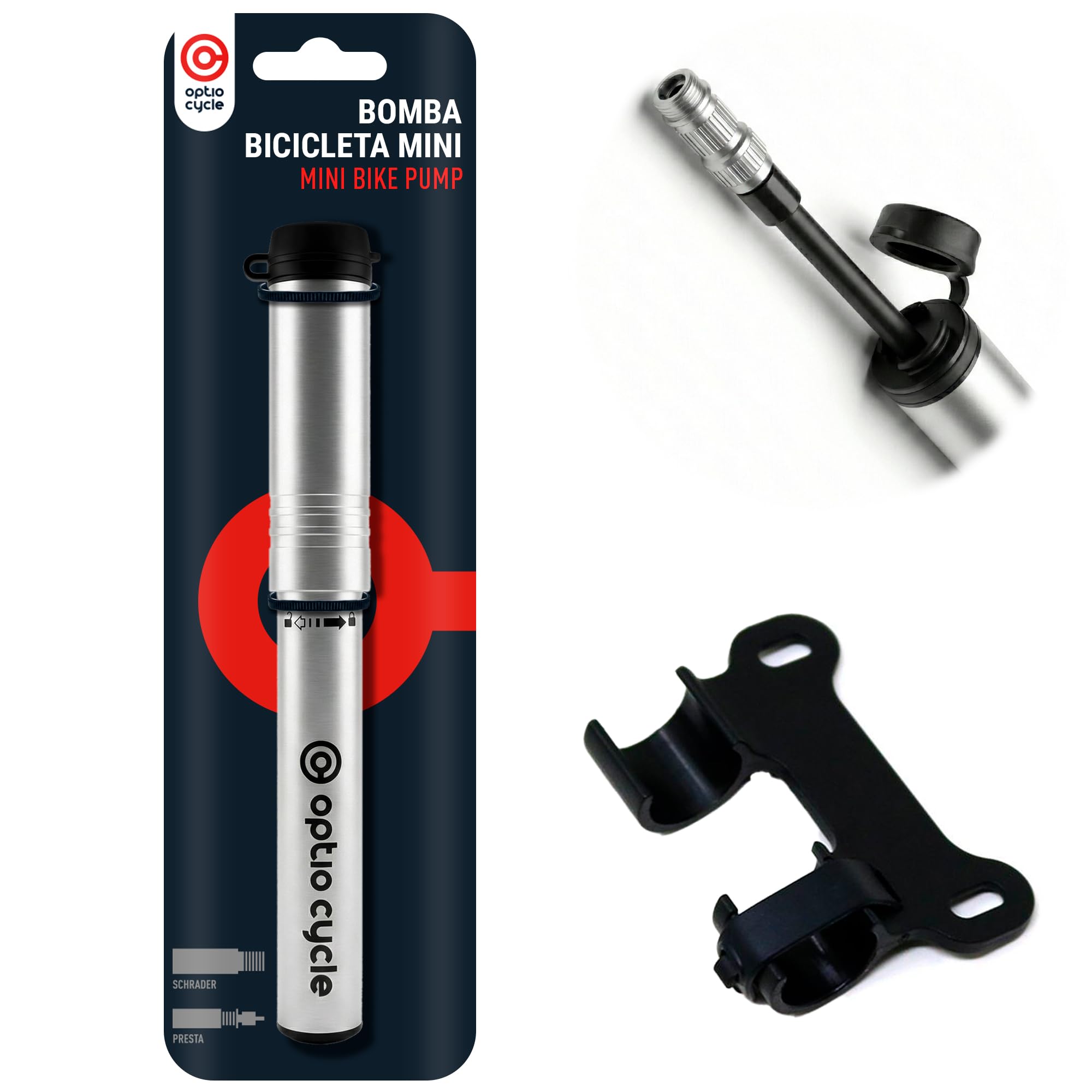 Mini Bomba Bicicleta con Manguera 120 PSI / 8,3 Bar – Inflador Bicicletas de Aluminio Portátil para Presta y Schrader | Mini Bomba de Aire Bicicleta Manual Compacto | Mancha, Hinchador MTB