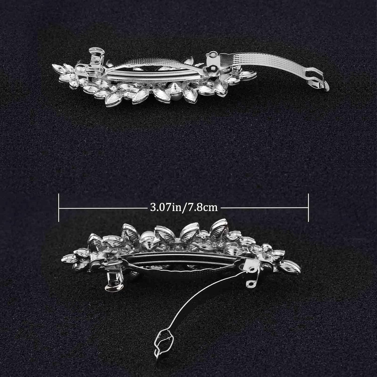 Rhinestone Pearl and Crystal Hair Barrette, Vintage Silver Bridal Hair Accessory for Women and Girls - Wedding Headdress - Image 3