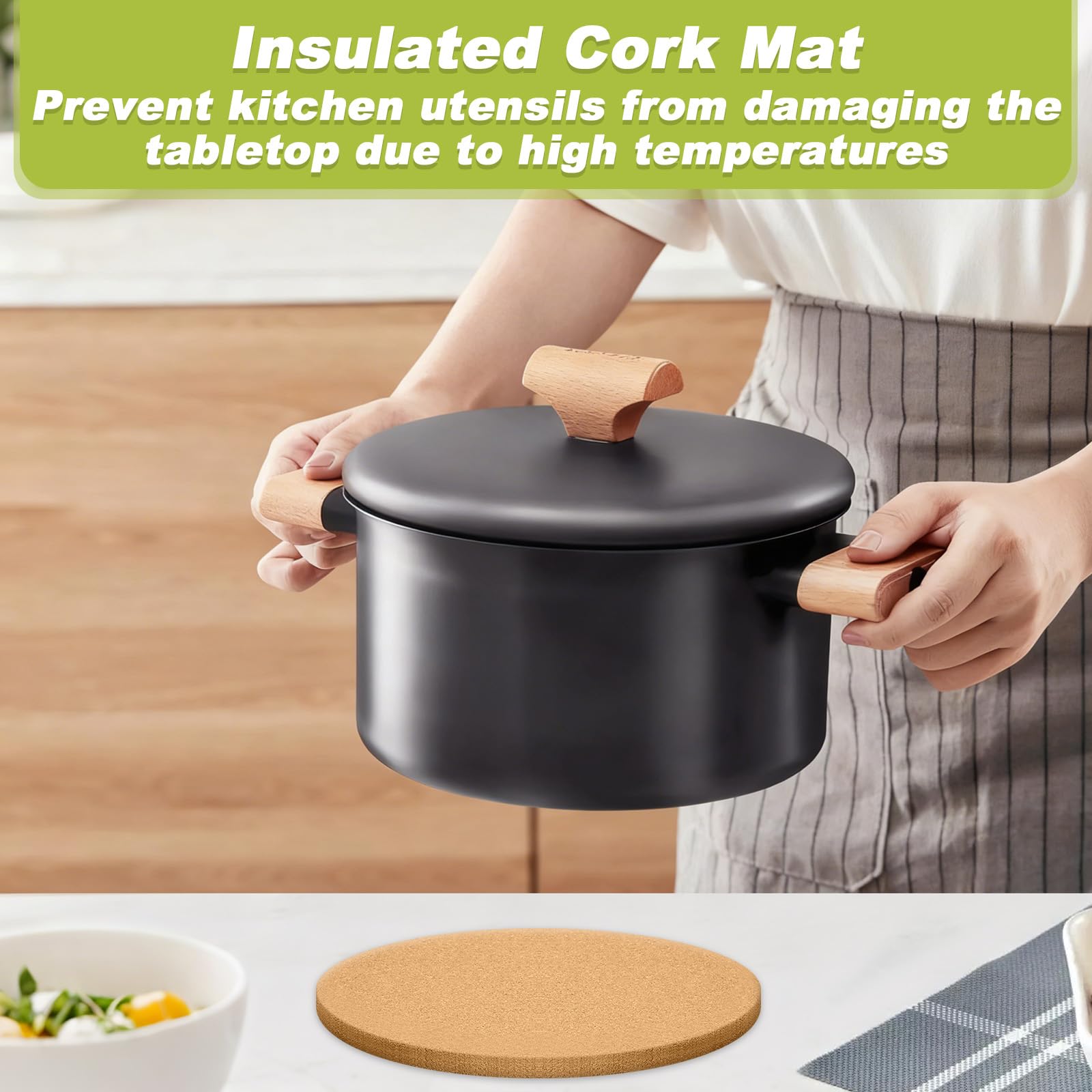 8 Pezzi Sottobicchieri Rotondi in Sughero 19cm da Diametro, Sottopentola Resistenti al Calore Antiscivolo 1cm Spessore, Sotto Piatti da Tavola Assorbenti per Cucina Pentole, Padelle, Casseruole, Piant