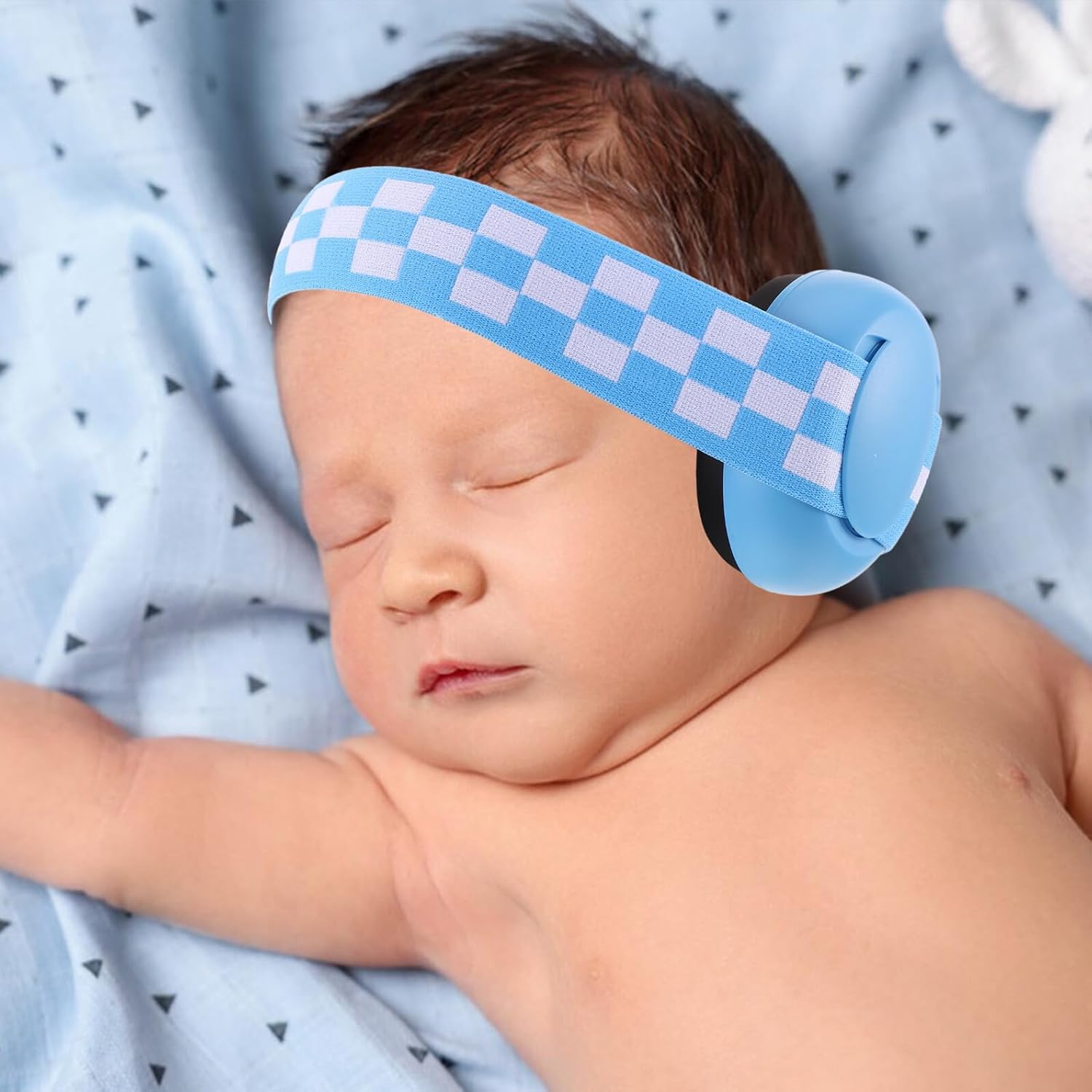 MERRYHAPY Adjustable Elastic Headband Ear Muffs Noise Protection Foldable Earmuffs for Travel Hearing Protection Blue