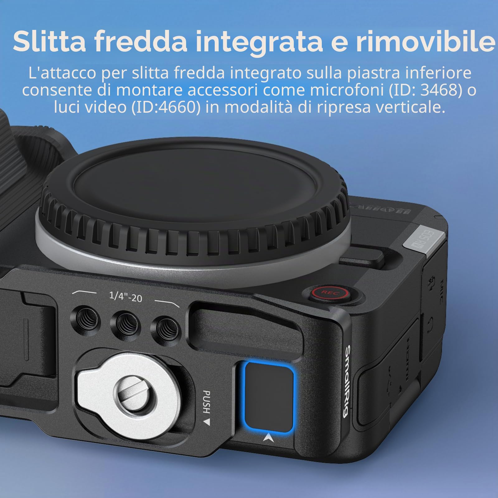 SMALLRIG Impugnatura R50 V a forma di L per Canon R50V con piastra a sgancio rapido per Arca, impugnatura laterale leggera a coste, supporto per scarpa fredda, fori filettati da 1/4"-20, supporto per