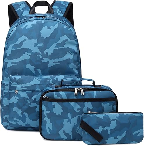 OctSky Mochila infantil para niñas y niños con lonchera para lápices para escuela primaria, bolsas de viaje, #Camo Azul, Mochilas de camuflaje para
