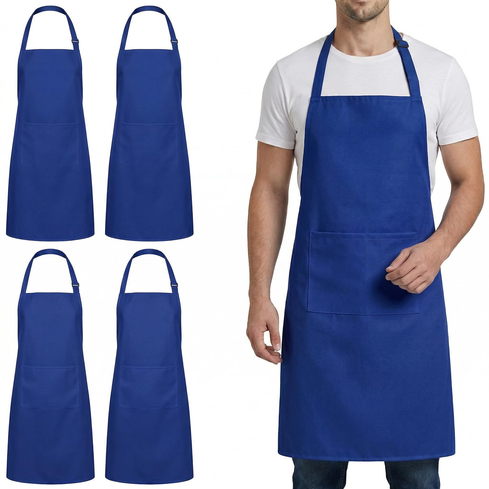 Preocea 4 Pack Chef Aprons, Waterproof Polyester Kitchen Apron, Blue