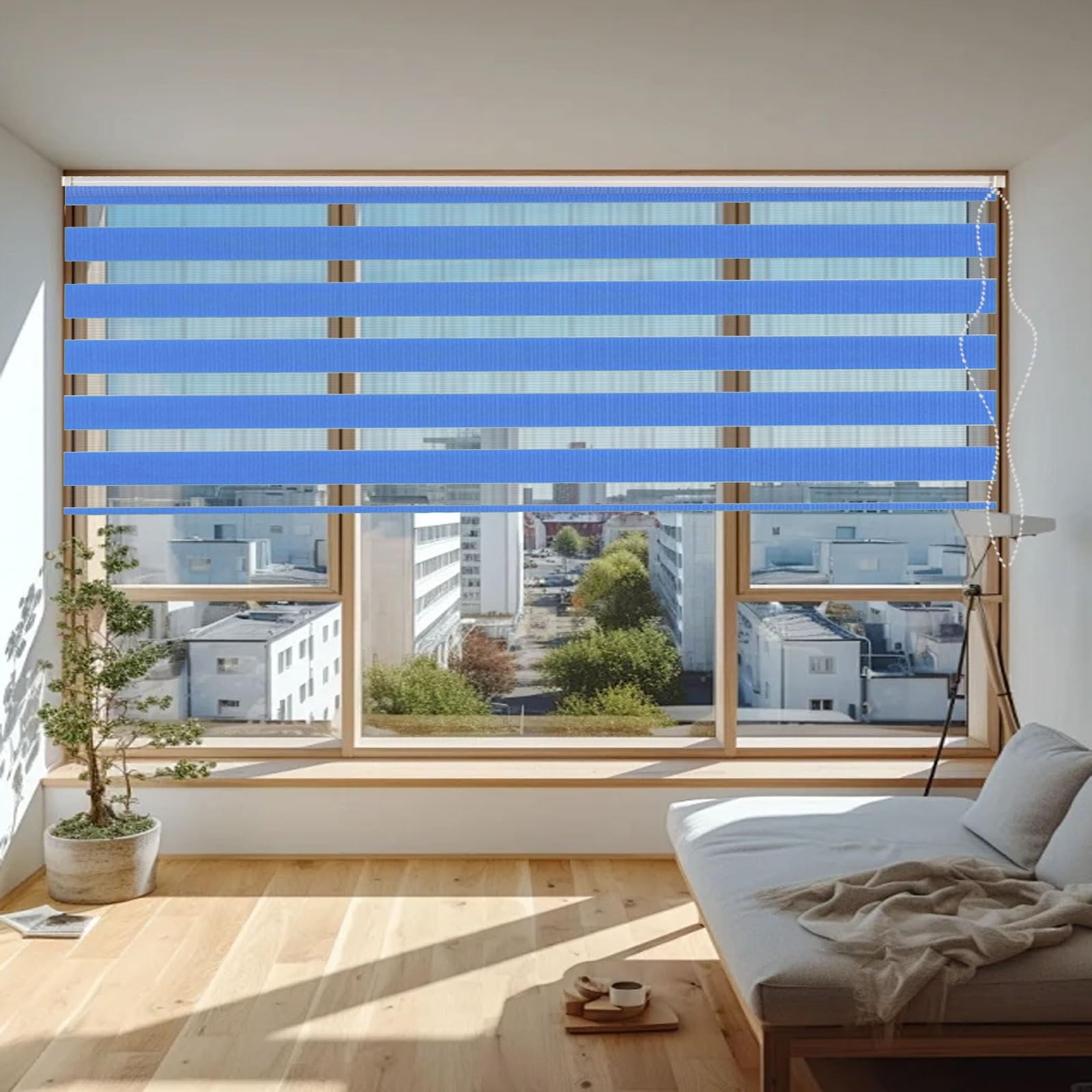 Blackout Zebra Roller Blinds 30 x 150 cm Light Filtering Privacy Protection Straight Edge Dim-Out Roller Blind with Install Accessories for Home Office Bedroom, Blue