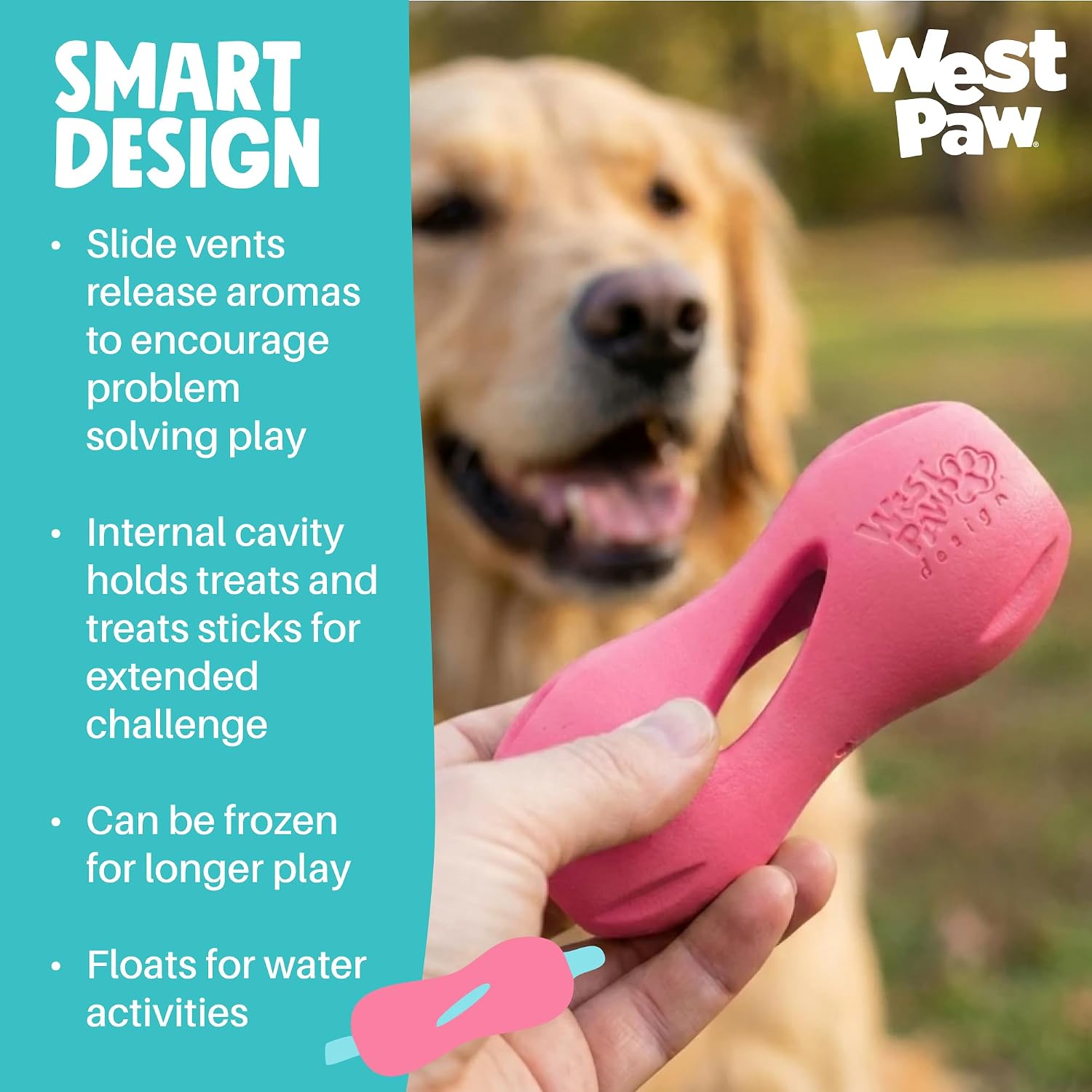WEST PAW Qwizl Durable Zogoflex Dog Puzzle Toy for Mental Stimulation, and Enrichment - Treat Dispensing for Bully Sticks and Dental Sticks - Dishwasher Safe - Made in USA - Large - Teal