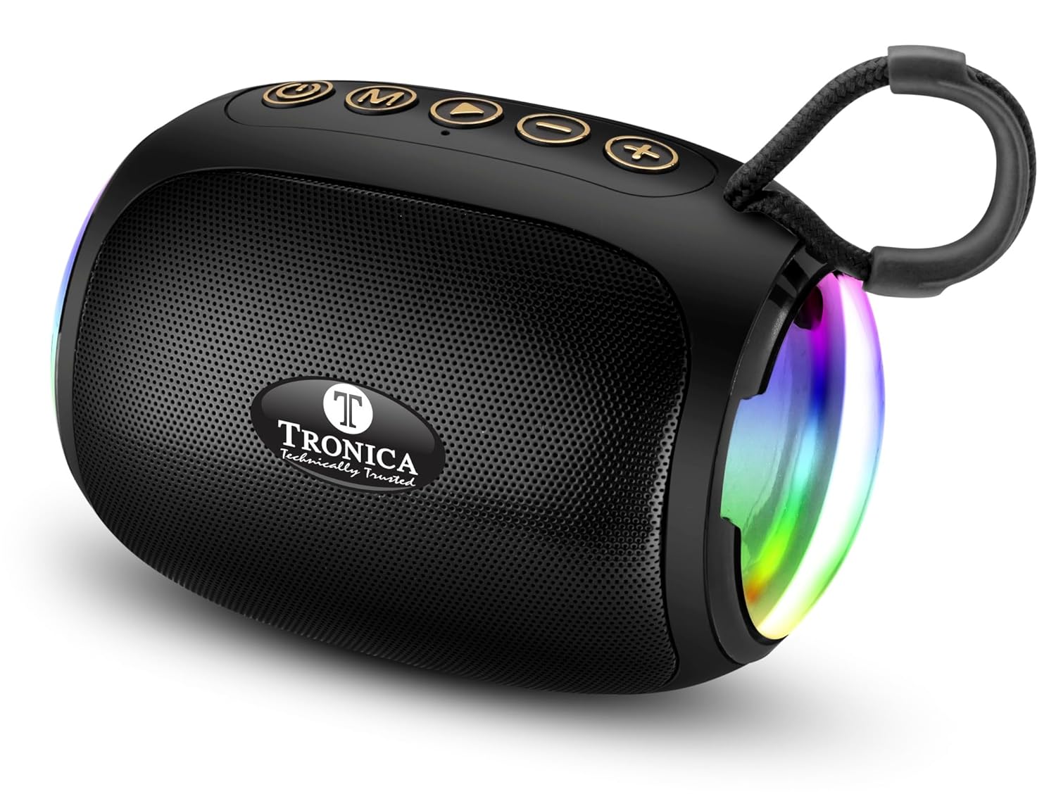 TRONICA Joy Portable Bluetooth 10W Speaker with LED Lights, Control Panel, Wireless Music Player,FM,Pen Drive,AUX 5hrs Non Stop Playback Black TRONICA Joy Portable Bluetooth 10W Speaker with LED Lights, Control Panel, Wireless Music Player,FM,Pen Drive,AUX 5hrs Non Stop Playback Black