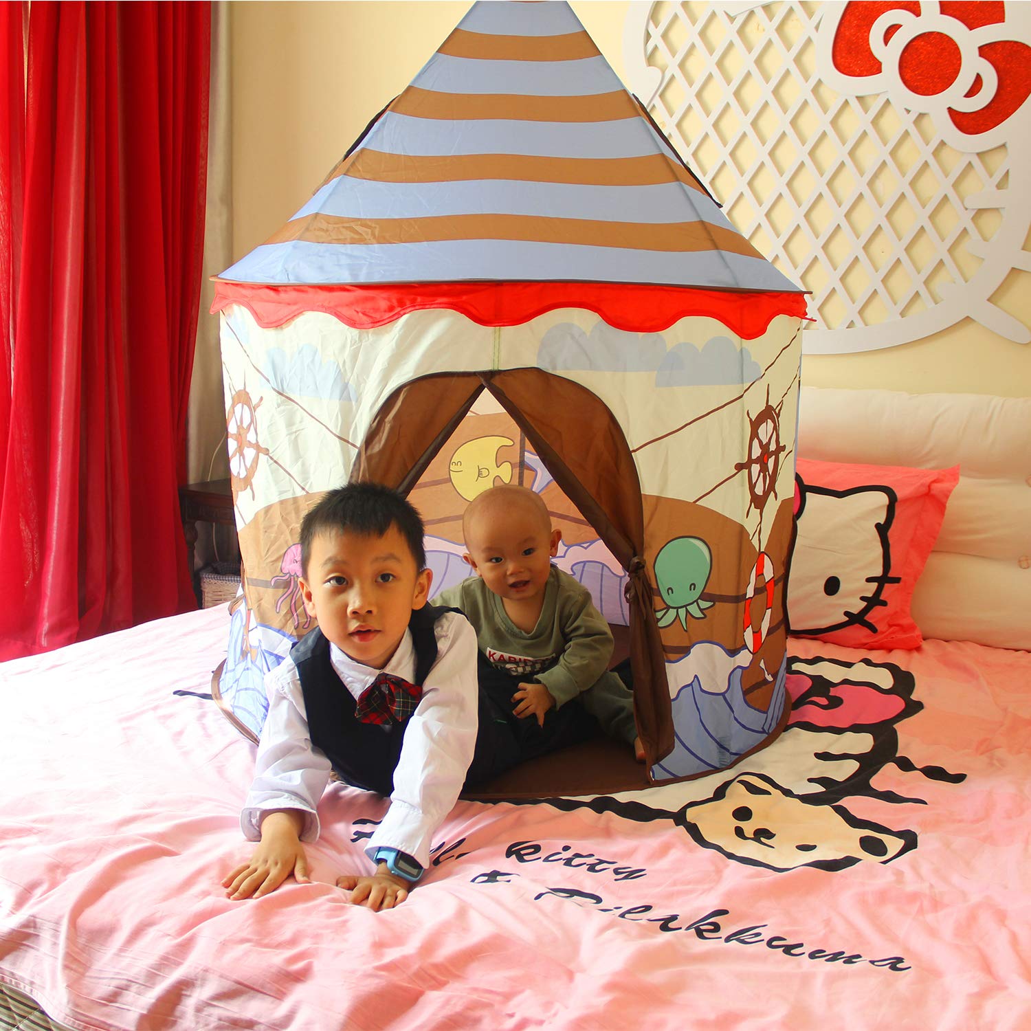 Homfu Play Tent for Kids Castle for Children Boys and Girls Viking Pattern Pop up Tent As - Image 8
