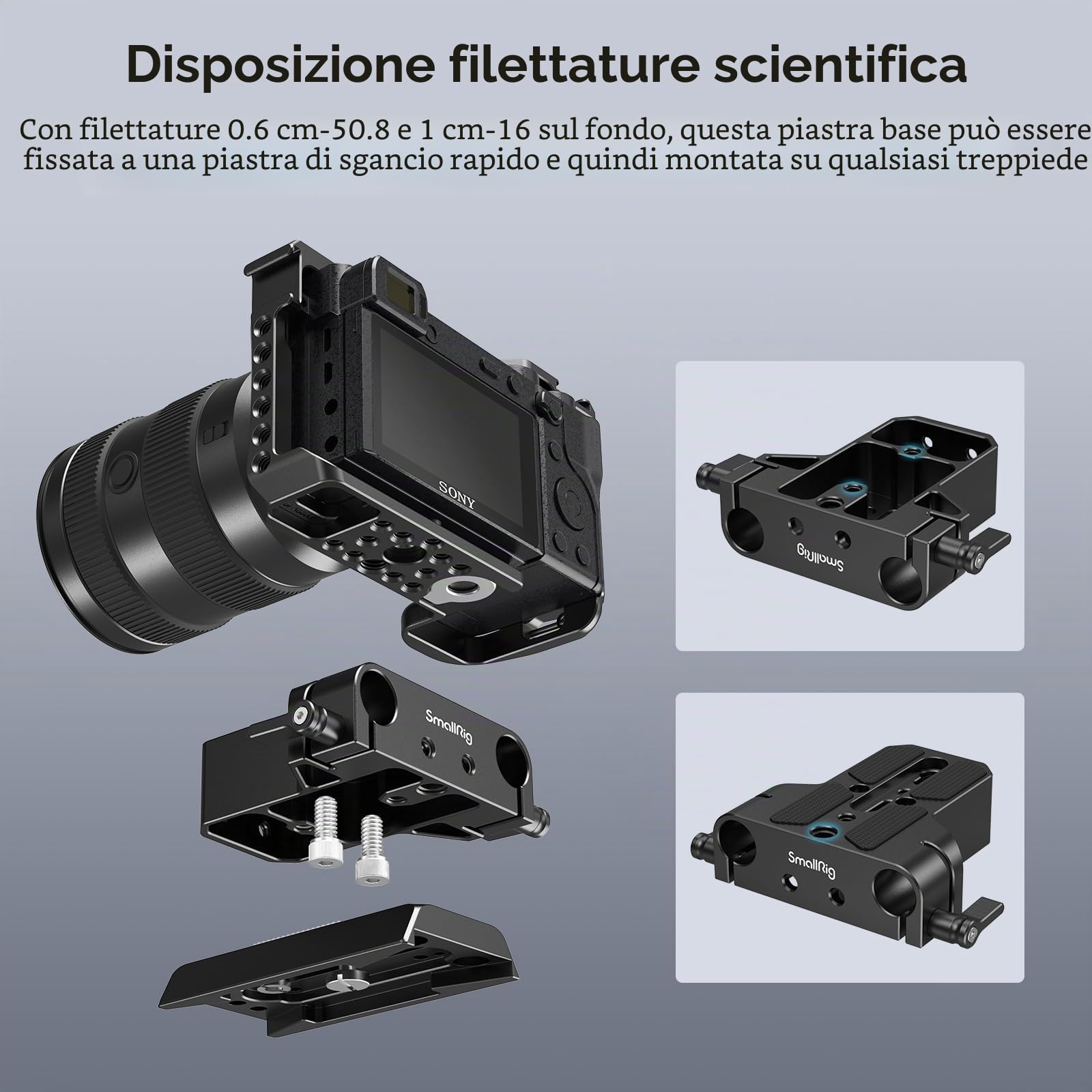 SMALLRIG Piastra di base per fotocamera con morsetto per guida asta LWS da 15 mm, piastra di base per Sony A6500 A6600 A6300, per Canon R5 R6, per Sony A7SIII / A7III, per fotocamere - 1674