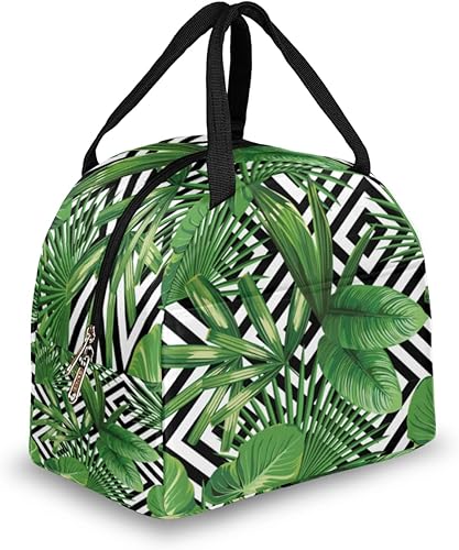 Exotic Jungle Plant Lunch Tote Bag for Women Adult Men Geometric Insulated Lunch Box Small Leakproof Cute Lunchbox Cooler Bag Reusable Lunch Bag for