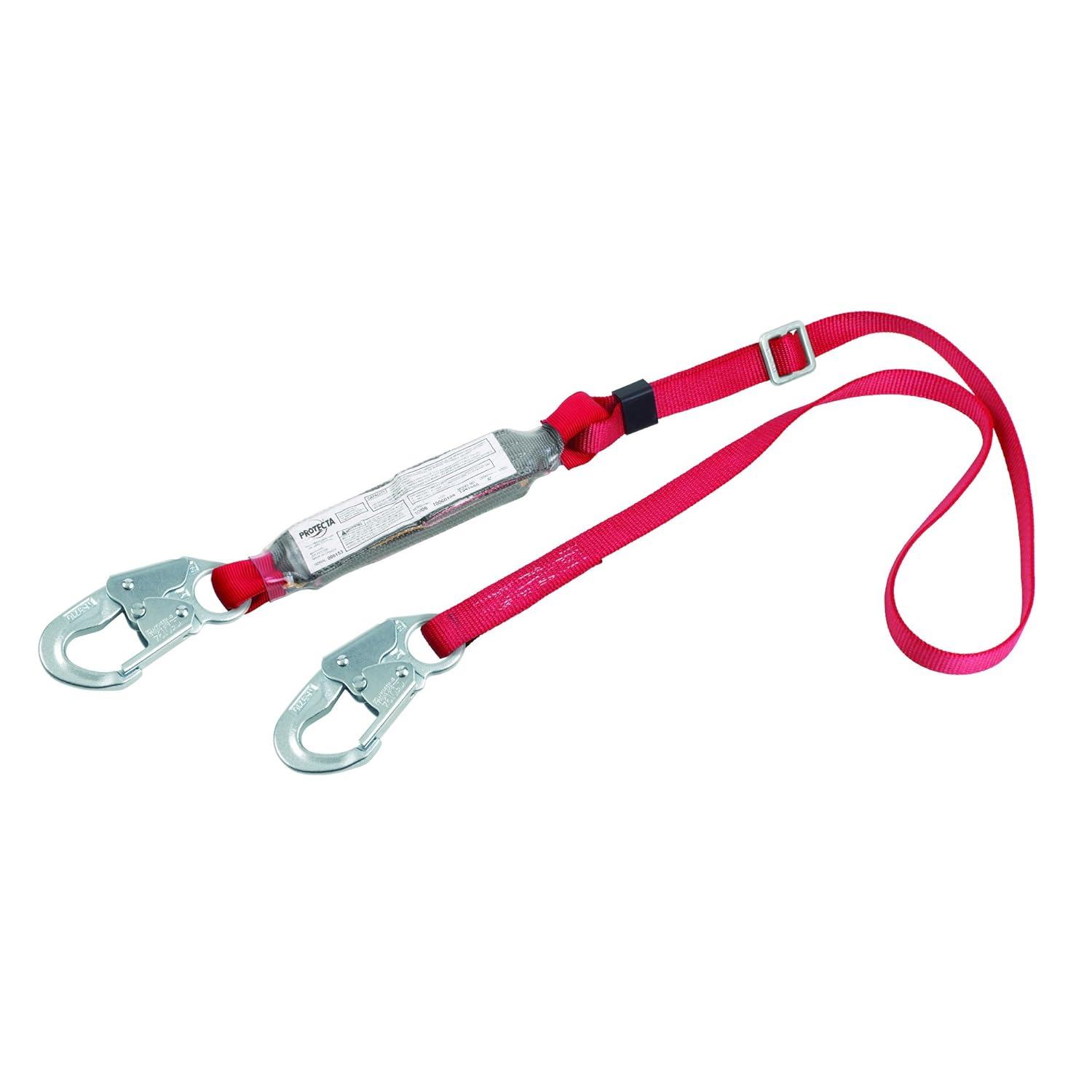 3M Protecta PRO Pack 1341050 6' Adjustable Shock Absorbing Lanyard, Snap Hooks At Each End, 310 lb. Capacity, Red/Gray