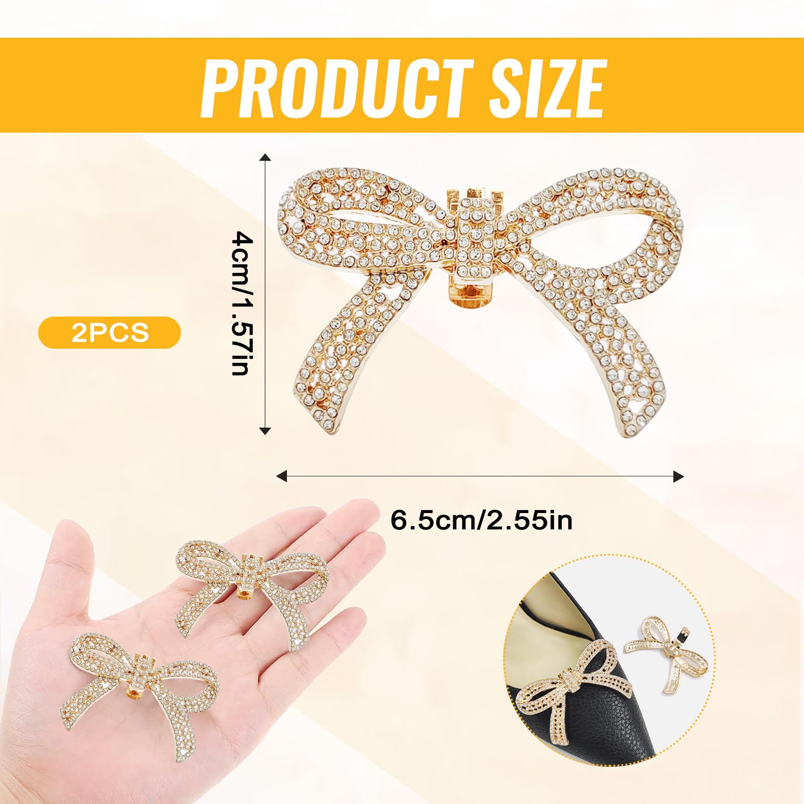Ylinwtech Rhinestone węzeł klipsy do butów, klips do butów, zdejmowany klips do butów, spinki do butów ślubnych, dla kobiet, na wesele, studniówkę, 4x6,5x2 cm, Metal, Kryształ diamentowy